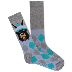 K.Bell Men's Doberman with Golfer Hat Argyle Crew Sock