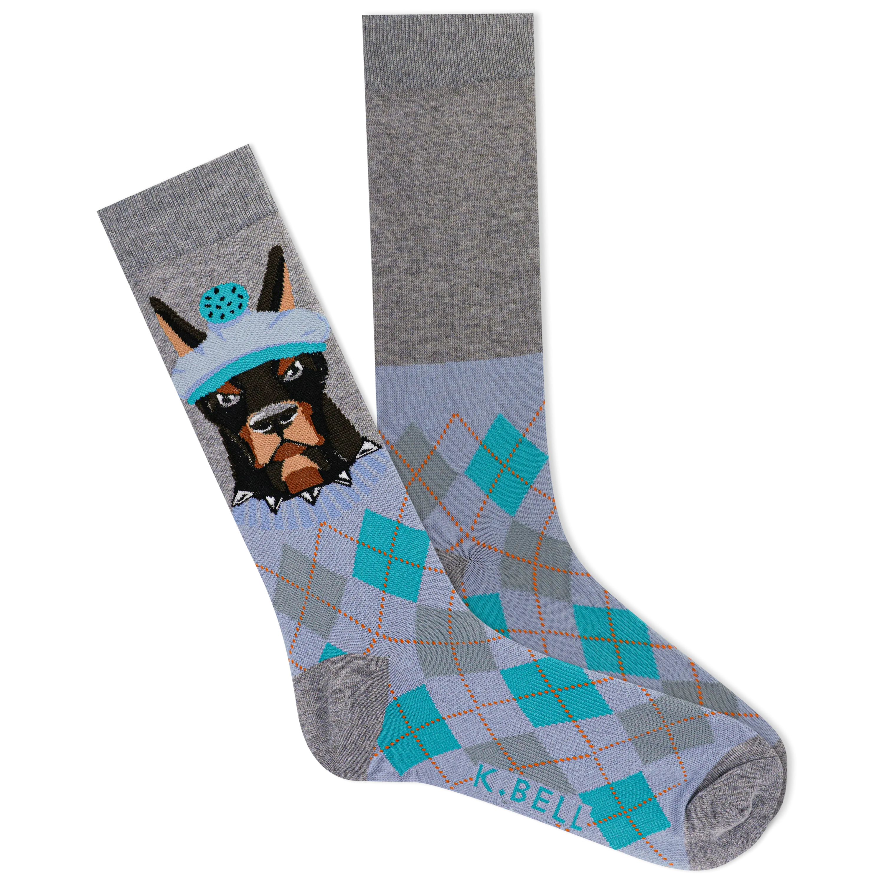 K.Bell Men's Doberman with Golfer Hat Argyle Crew Sock