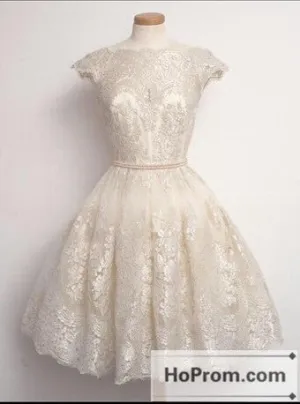 Knee Length White Lace Prom Dresses Homecoming Dresses