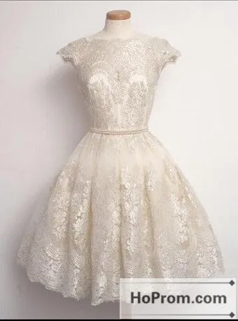 Knee Length White Lace Prom Dresses Homecoming Dresses