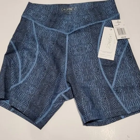 L SPACE V CUT BLUE SNAKESKIN CARTER BIKE SHORTS NWT SZ XL