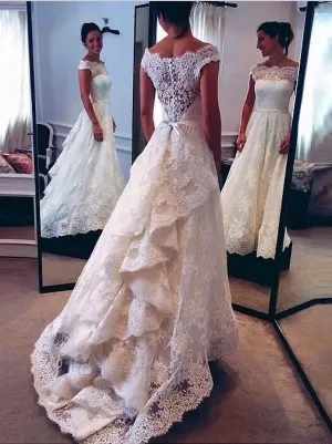 Lace Princess Court Train Wedding Dresses,Scoop Sleeveless Wedding Dresses
