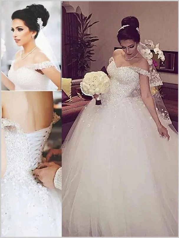 Lace Tulle Off Shoulder Court Train Wedding Dresses Ball Gown