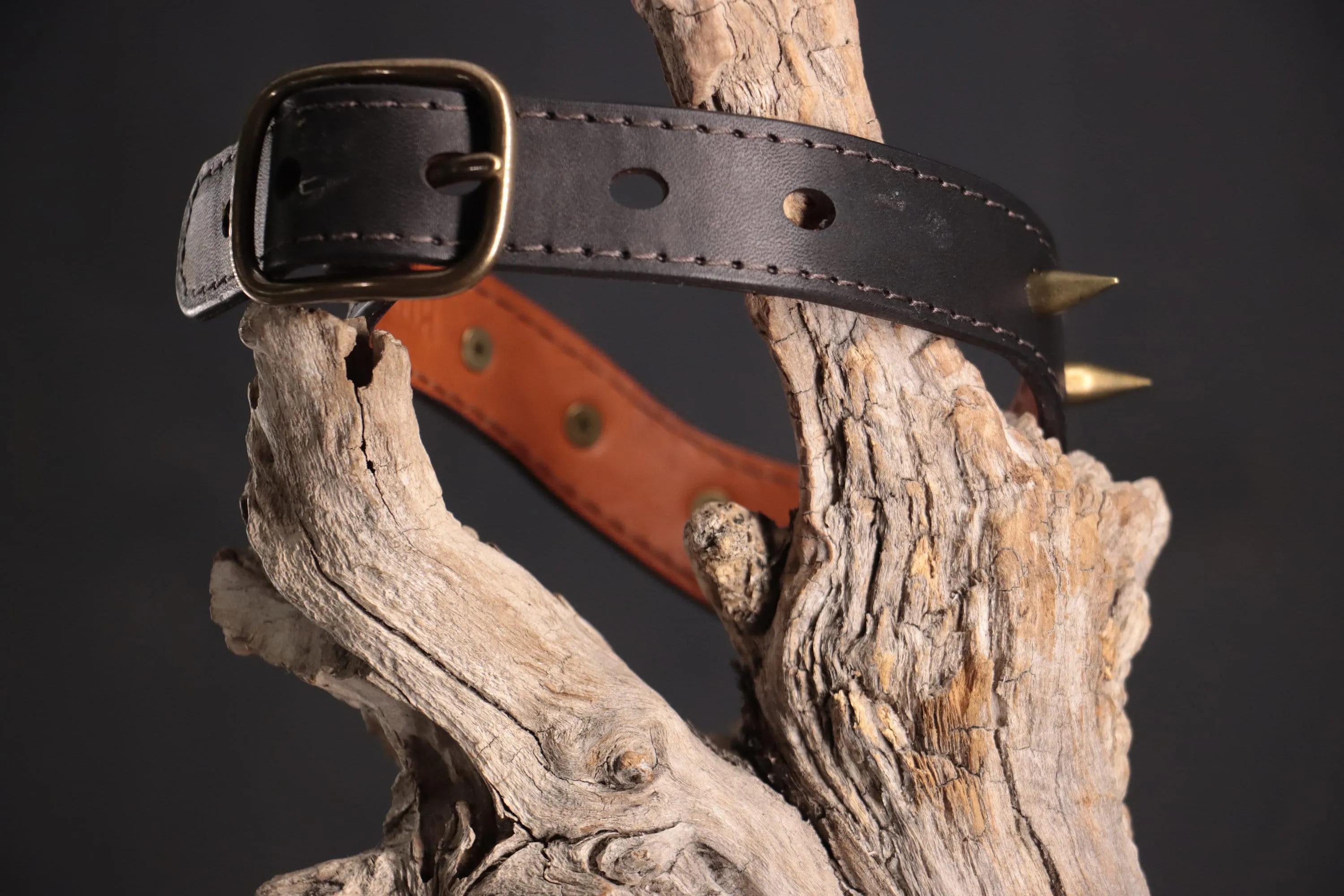 Leather BDSM Collar - Black, Cognac, & Bronze