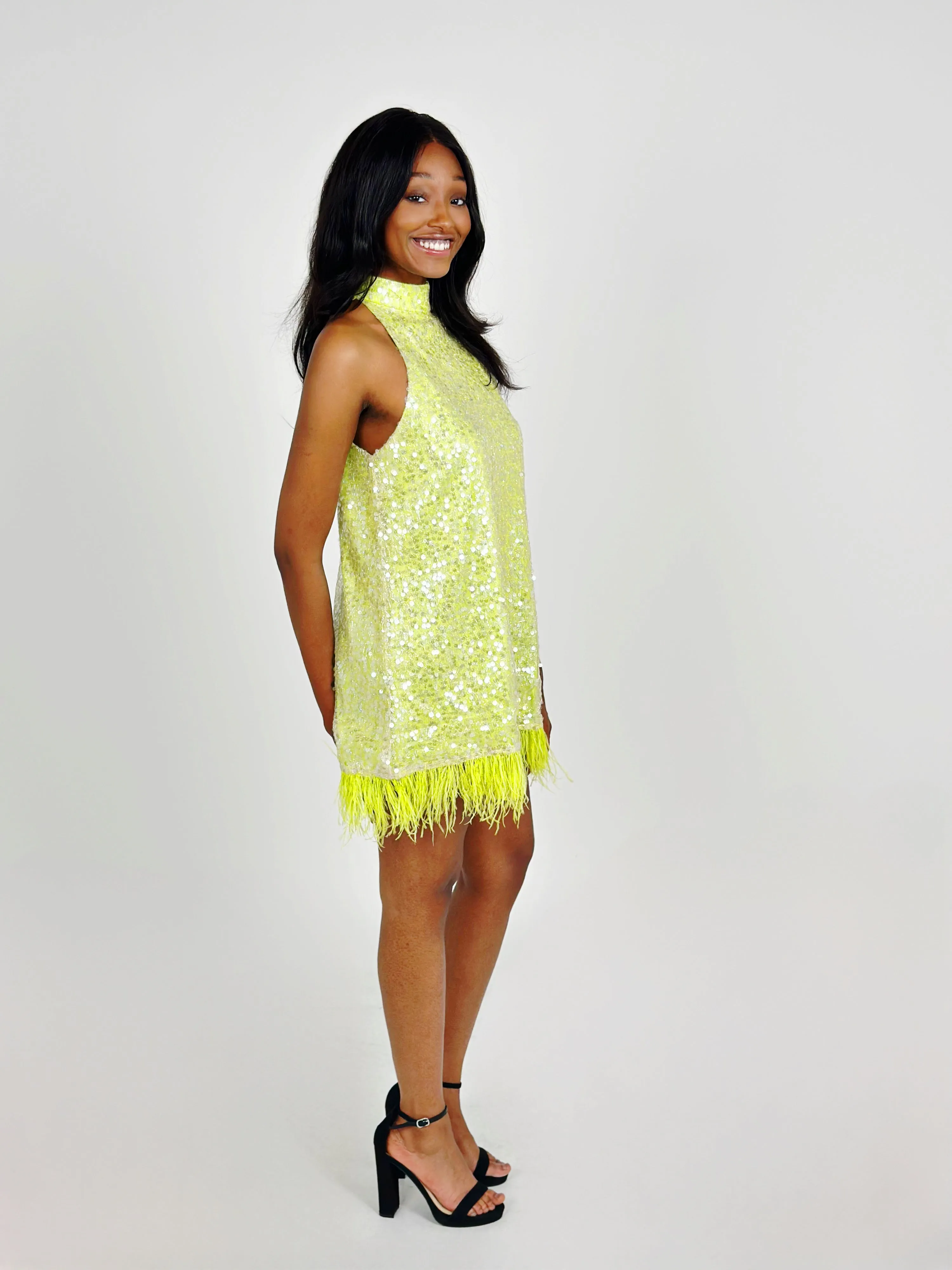 Lime Green Sequin Mini Dress