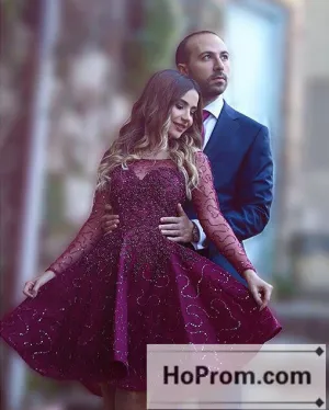 Long Sleeve Beadings Sequins Short  Prom Dresses Homecoming Dresses