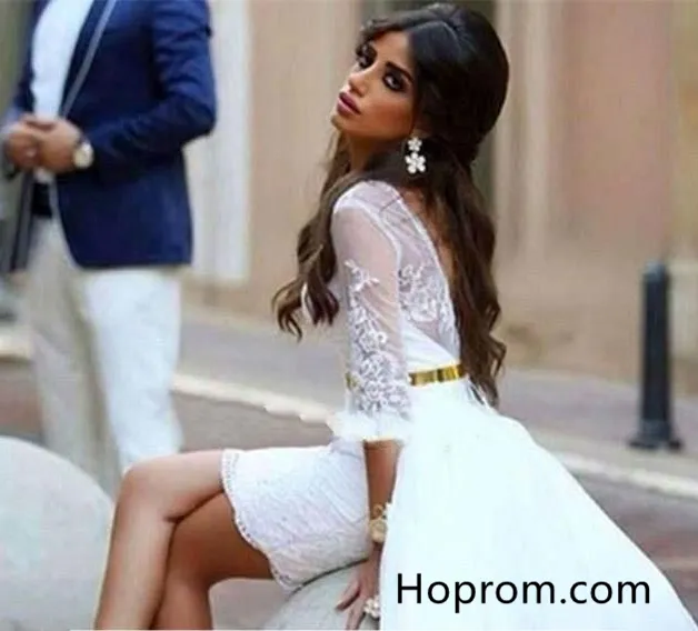 Long Sleeve Scoop Neck Homecoming Dress, White Lace Homecoming Dress