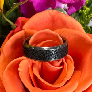 Malo Tantalum and Carbon Fiber Patterned Band Ring TANT-038-7