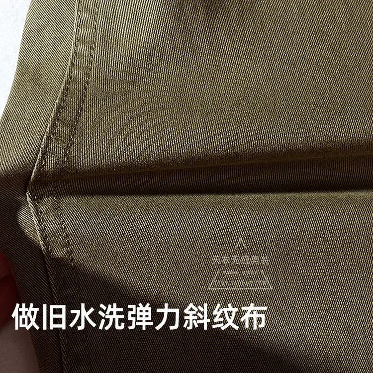 Men's American Retro Woven Casual Tooling Pants - Slim Classic Elastic Twill Business Straight Trousers