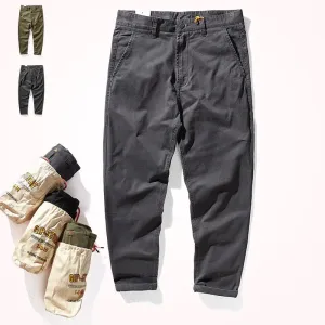 Men's American Retro Woven Casual Tooling Pants - Slim Classic Elastic Twill Business Straight Trousers