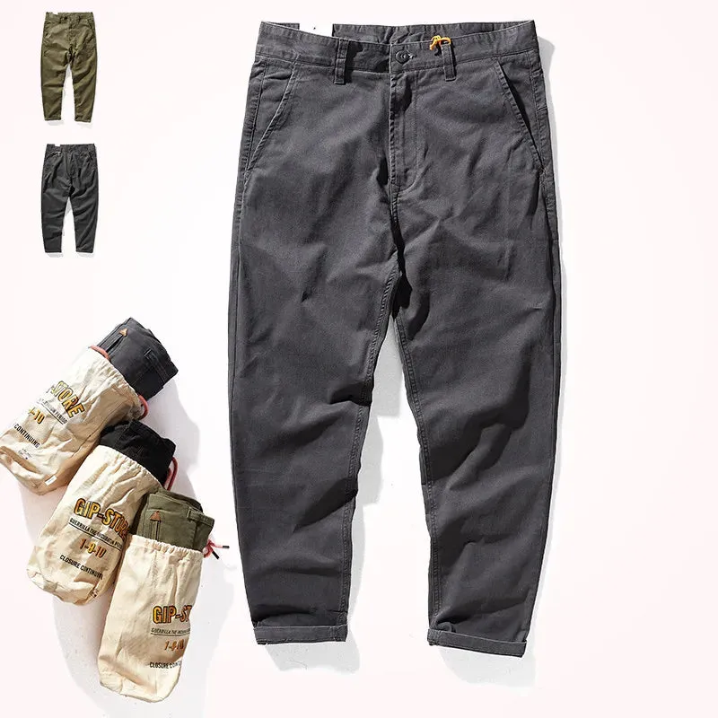 Men's American Retro Woven Casual Tooling Pants - Slim Classic Elastic Twill Business Straight Trousers
