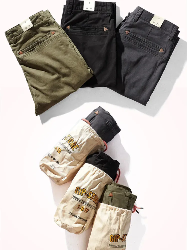 Men's American Retro Woven Casual Tooling Pants - Slim Classic Elastic Twill Business Straight Trousers