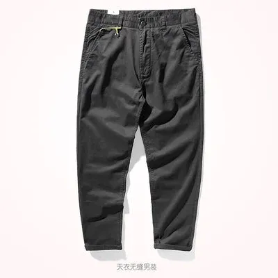 Men's American Retro Woven Casual Tooling Pants - Slim Classic Elastic Twill Business Straight Trousers
