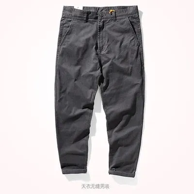 Men's American Retro Woven Casual Tooling Pants - Slim Classic Elastic Twill Business Straight Trousers
