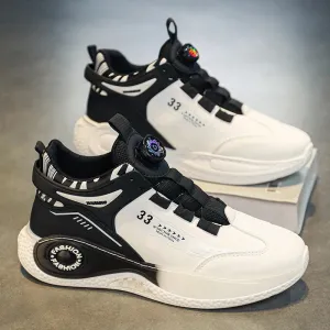 Men's Rotating Buckle Sneakers, Non-Slip Lace-Up, Durable Leather