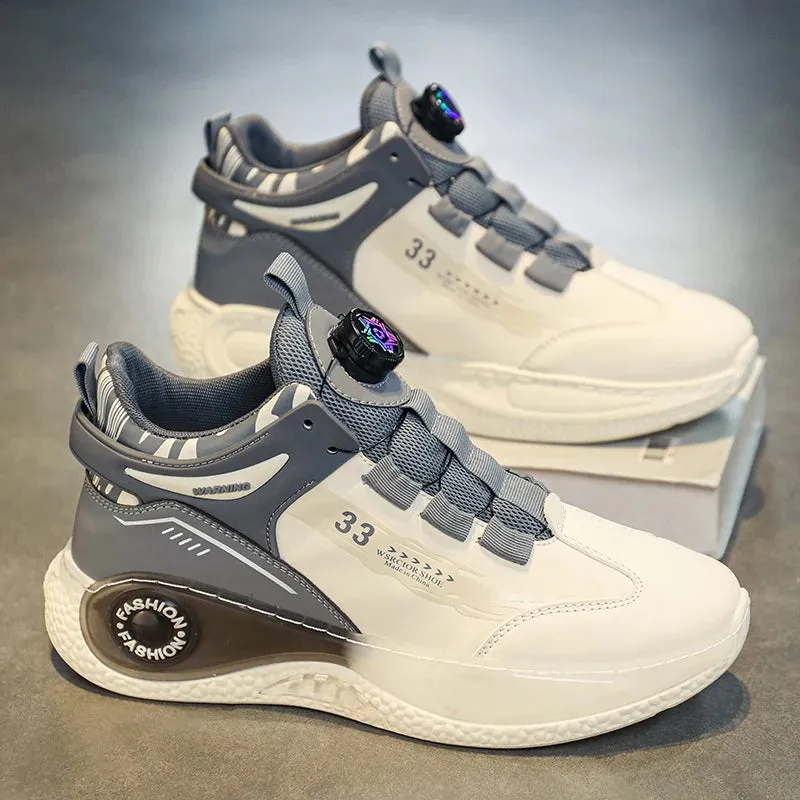Men's Rotating Buckle Sneakers, Non-Slip Lace-Up, Durable Leather