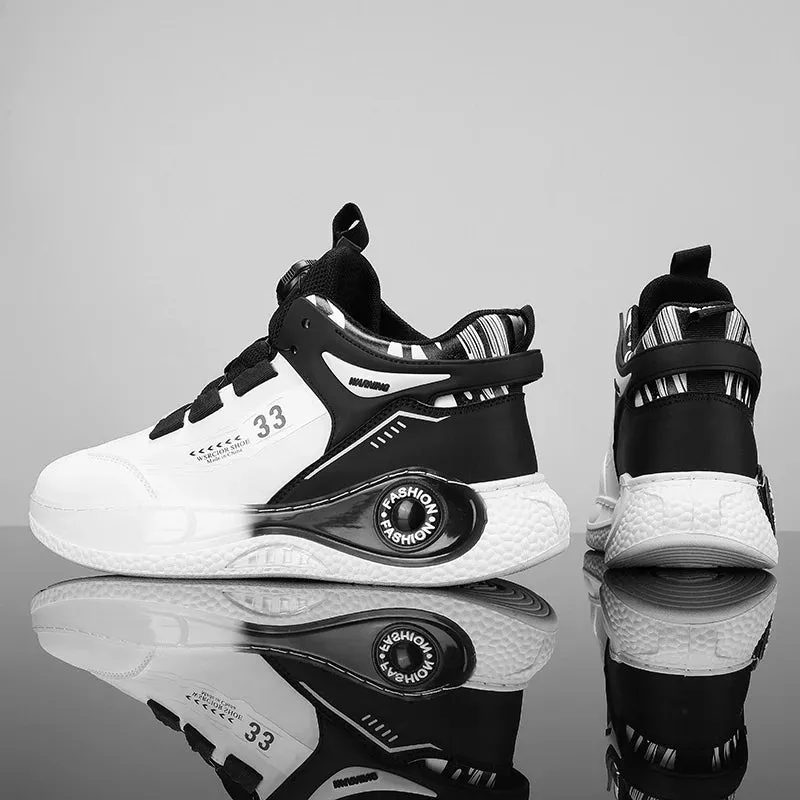 Men's Rotating Buckle Sneakers, Non-Slip Lace-Up, Durable Leather