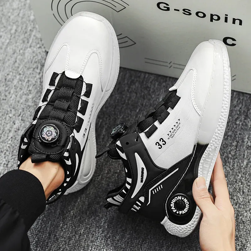 Men's Rotating Buckle Sneakers, Non-Slip Lace-Up, Durable Leather