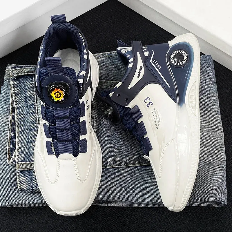 Men's Rotating Buckle Sneakers, Non-Slip Lace-Up, Durable Leather