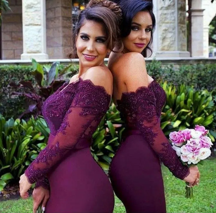 Mermaid Bridesmaid Dress, Burgundy Lace Beading Bridesmaid Dresses
