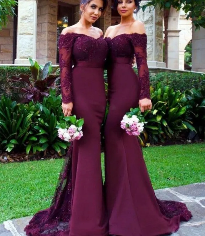 Mermaid Bridesmaid Dress, Burgundy Lace Beading Bridesmaid Dresses