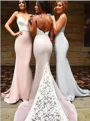 Mermaid Lace Sweetheart Backless Bridesmaid Dresses Train Spandex