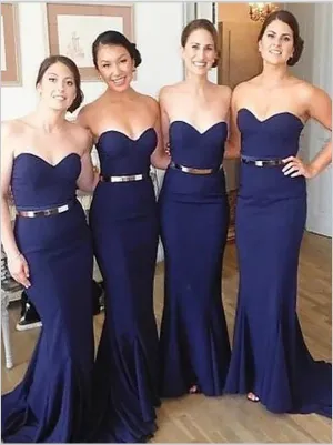 Mermaid Strapless Satin Bridesmaid Dresses Sweetheart Train