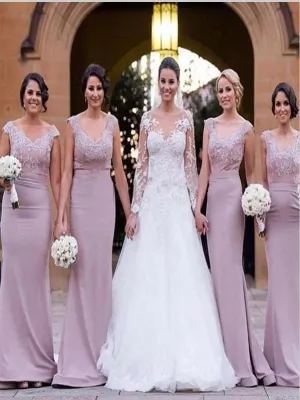Mermaid V-neck Sleeveless Satin Bridesmaid Dresses Floor Length