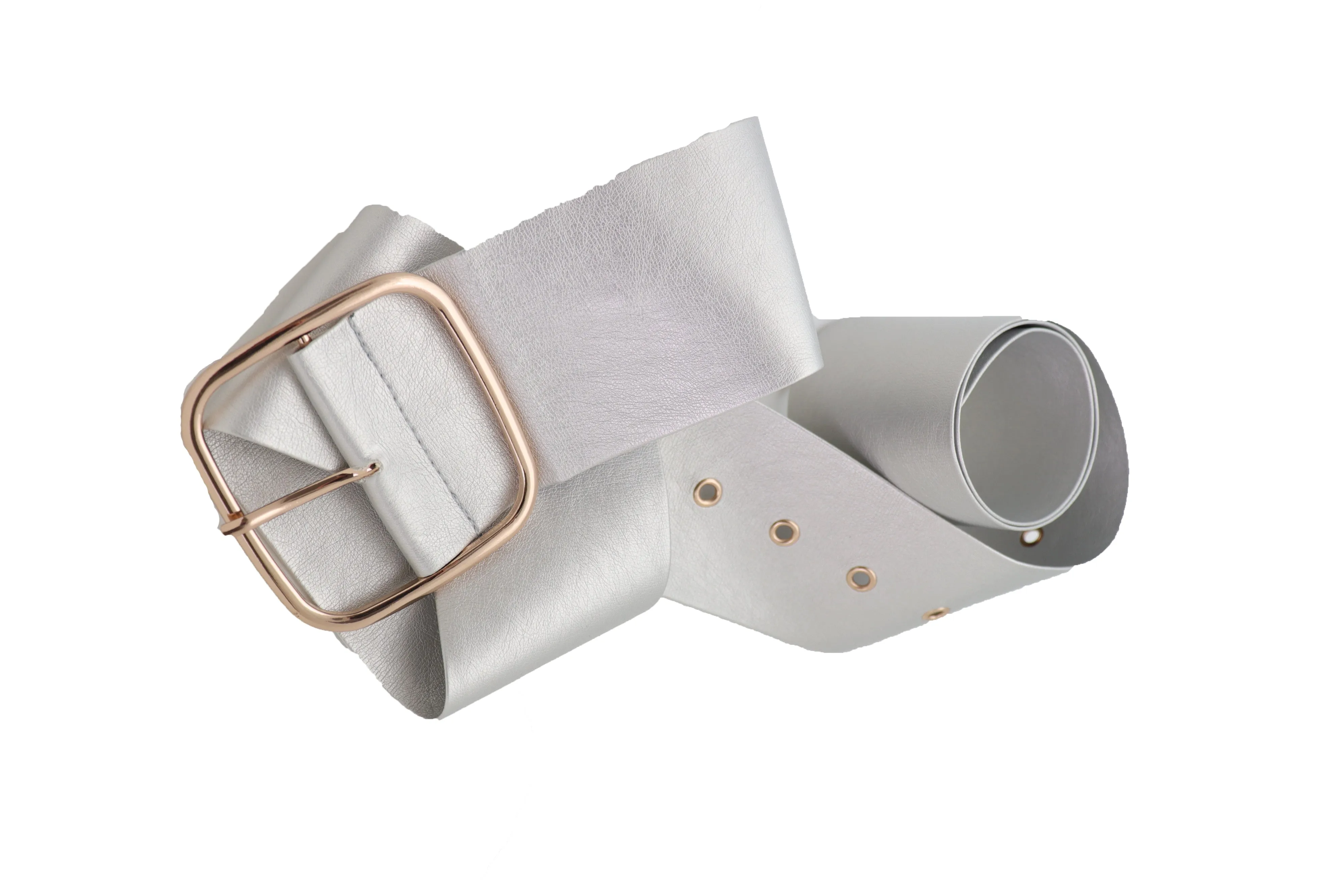Metallic Silver Extra Long Faux Leather Wide Waistband Fashion Belt XS S