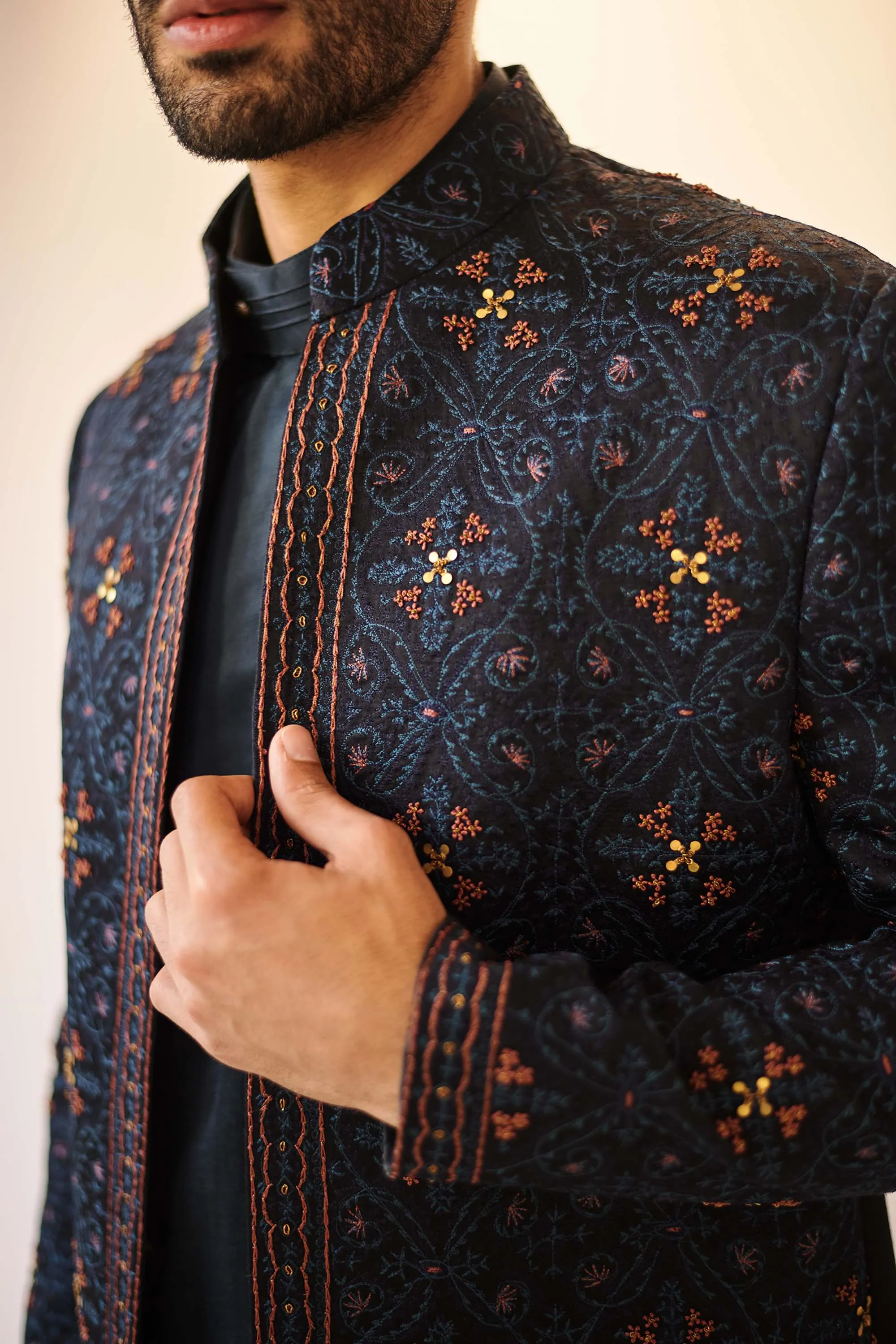 Midnight Blue Jacket With Kurta And Trouser