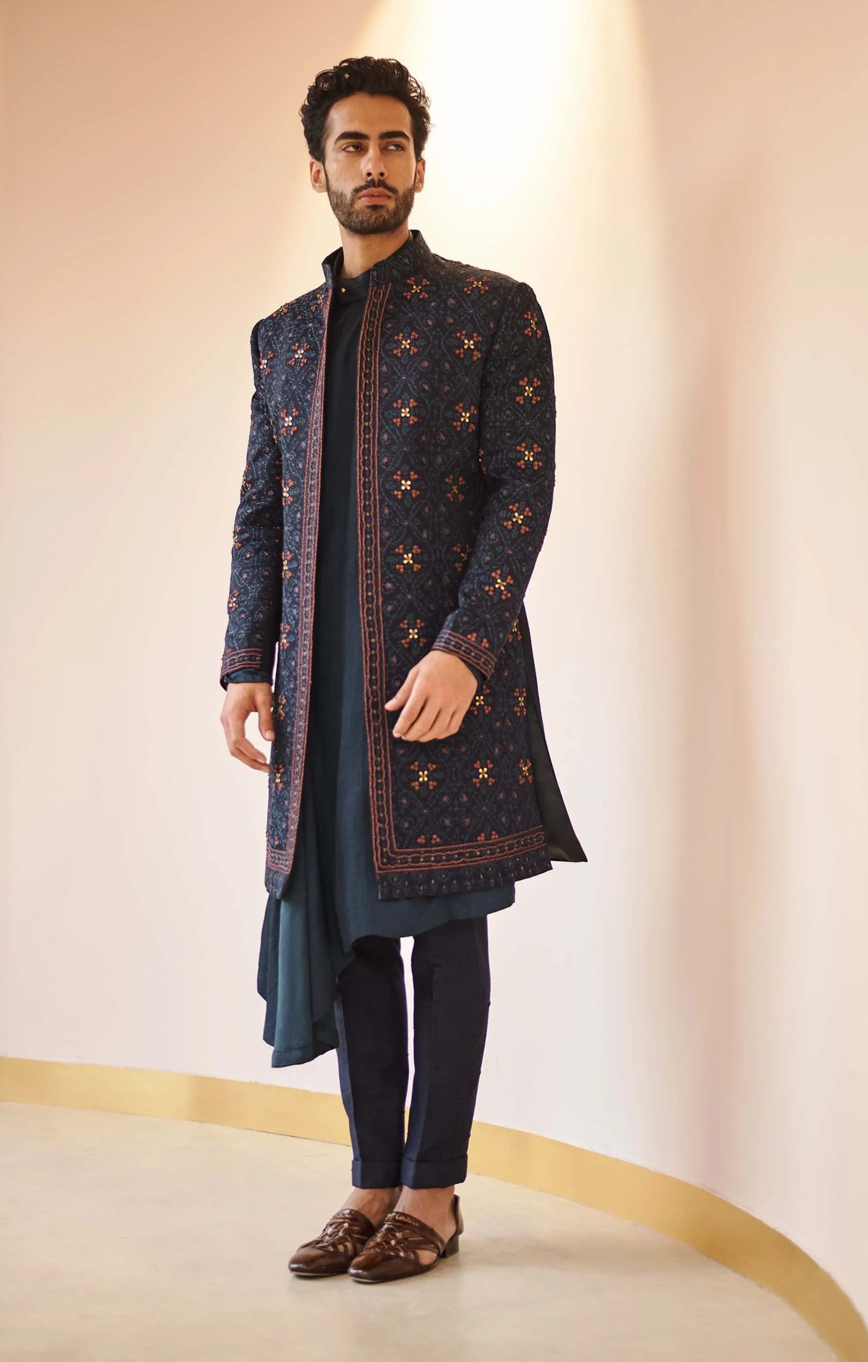 Midnight Blue Jacket With Kurta And Trouser