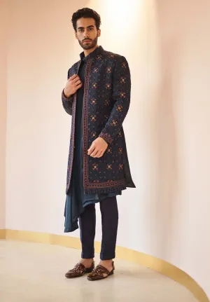 Midnight Blue Jacket With Kurta And Trouser