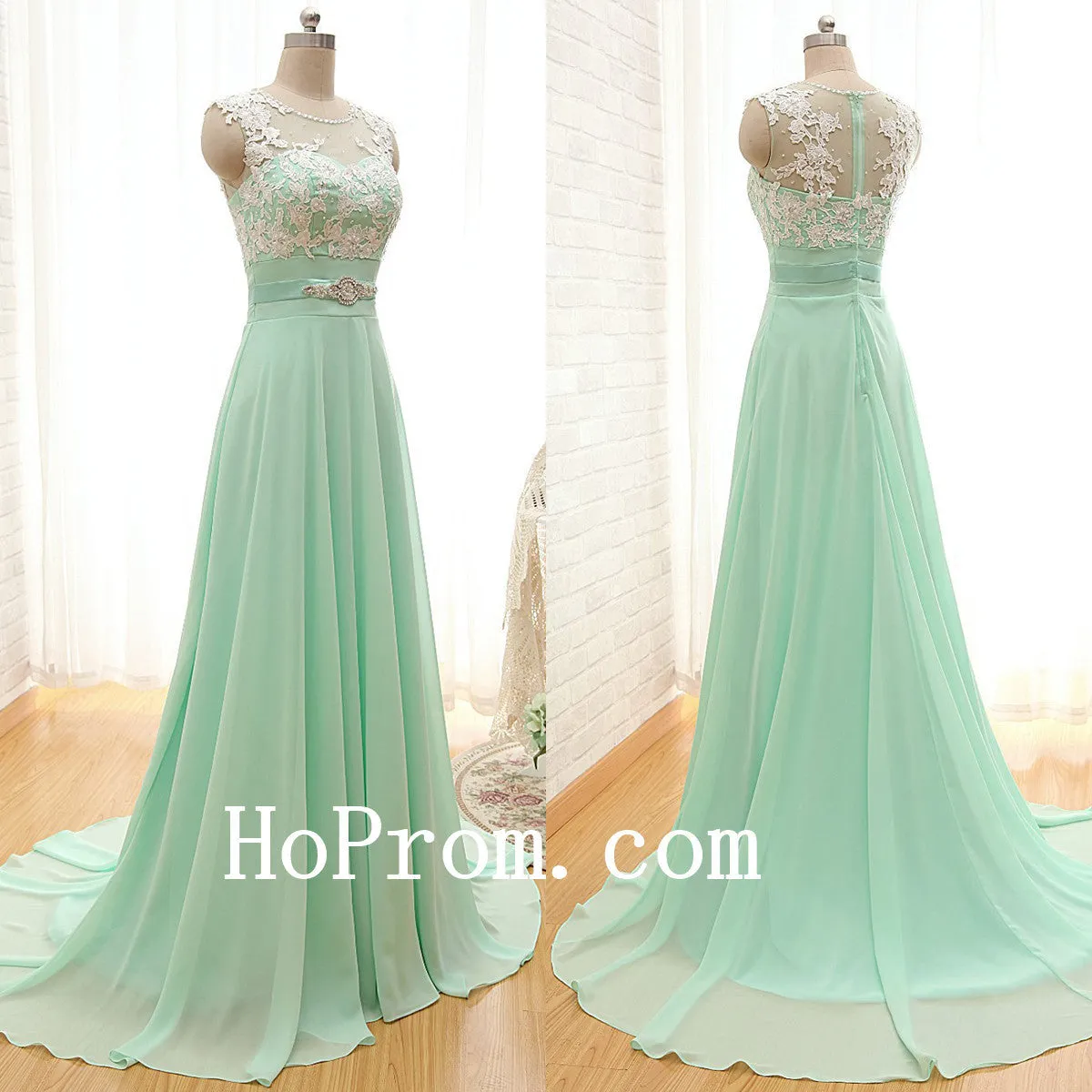 Mint Chiffon Prom Dress,Long Prom Dresses,Evening Dress