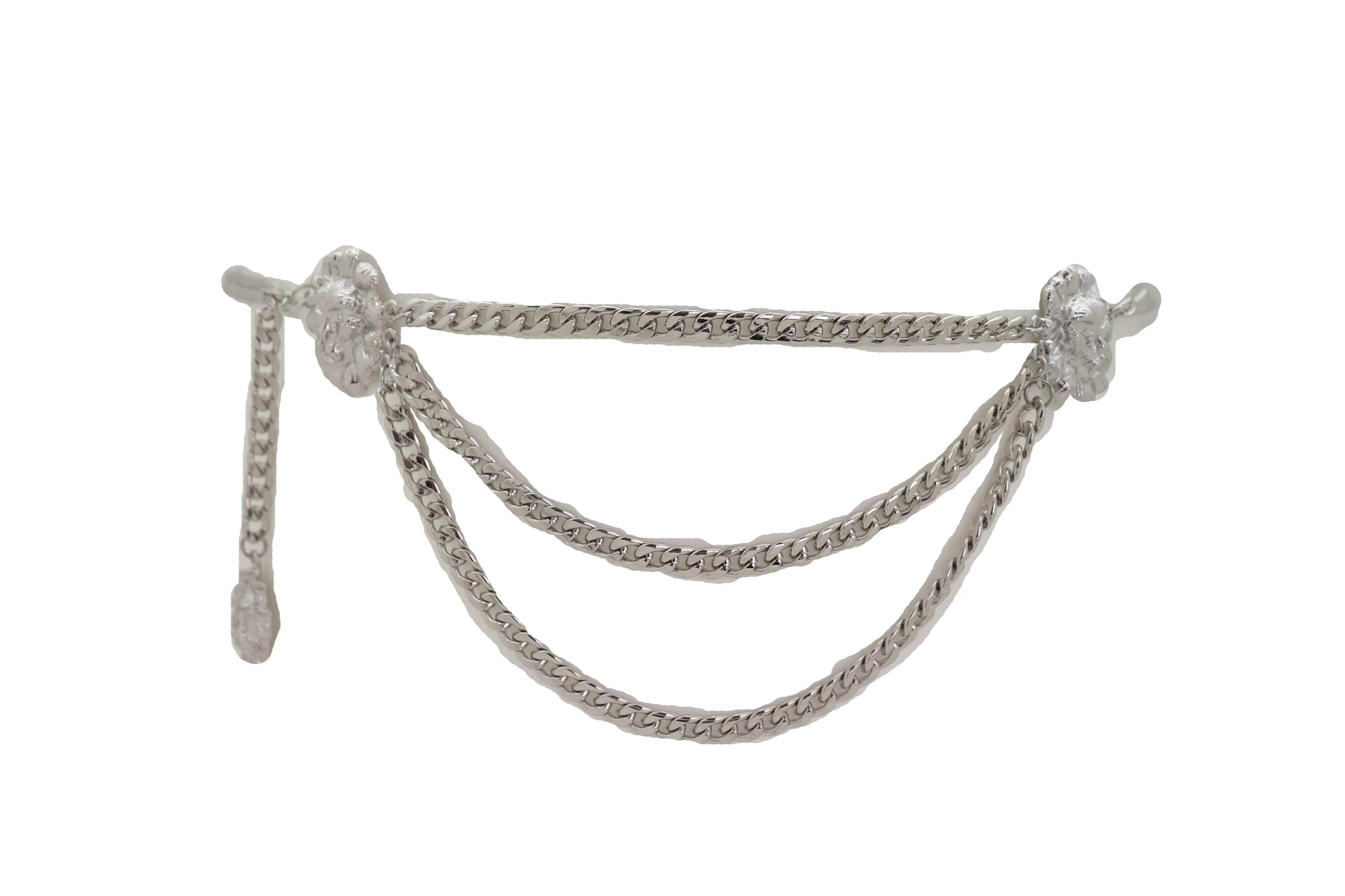 Multi Wave Lion Side Charms Metal Chain Belt