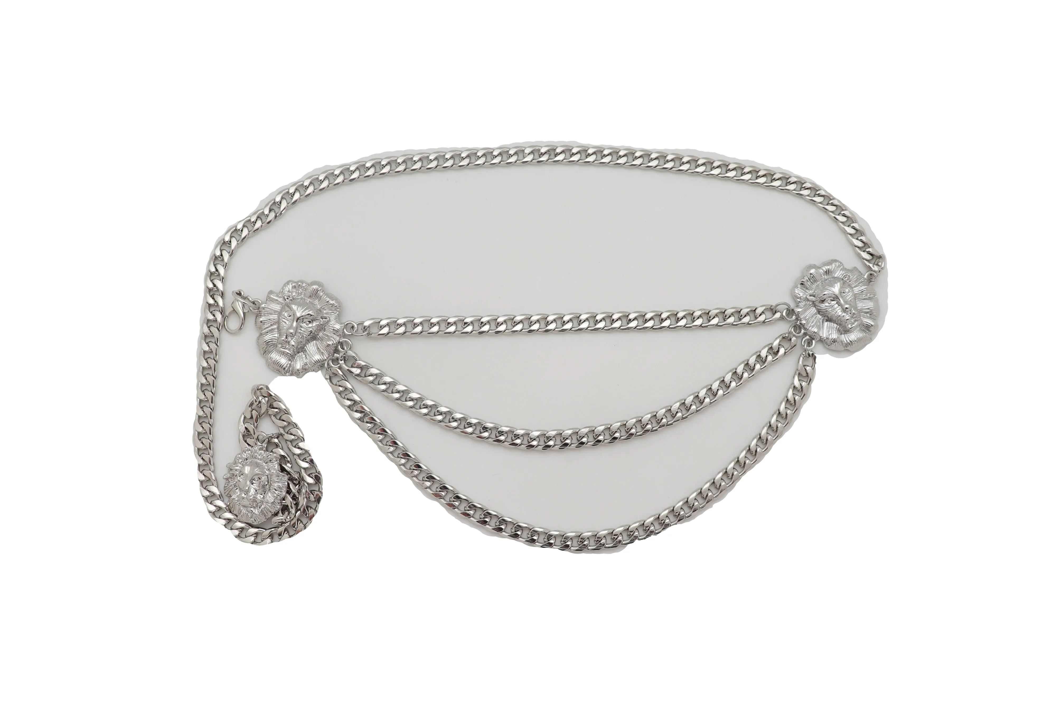 Multi Wave Lion Side Charms Metal Chain Belt