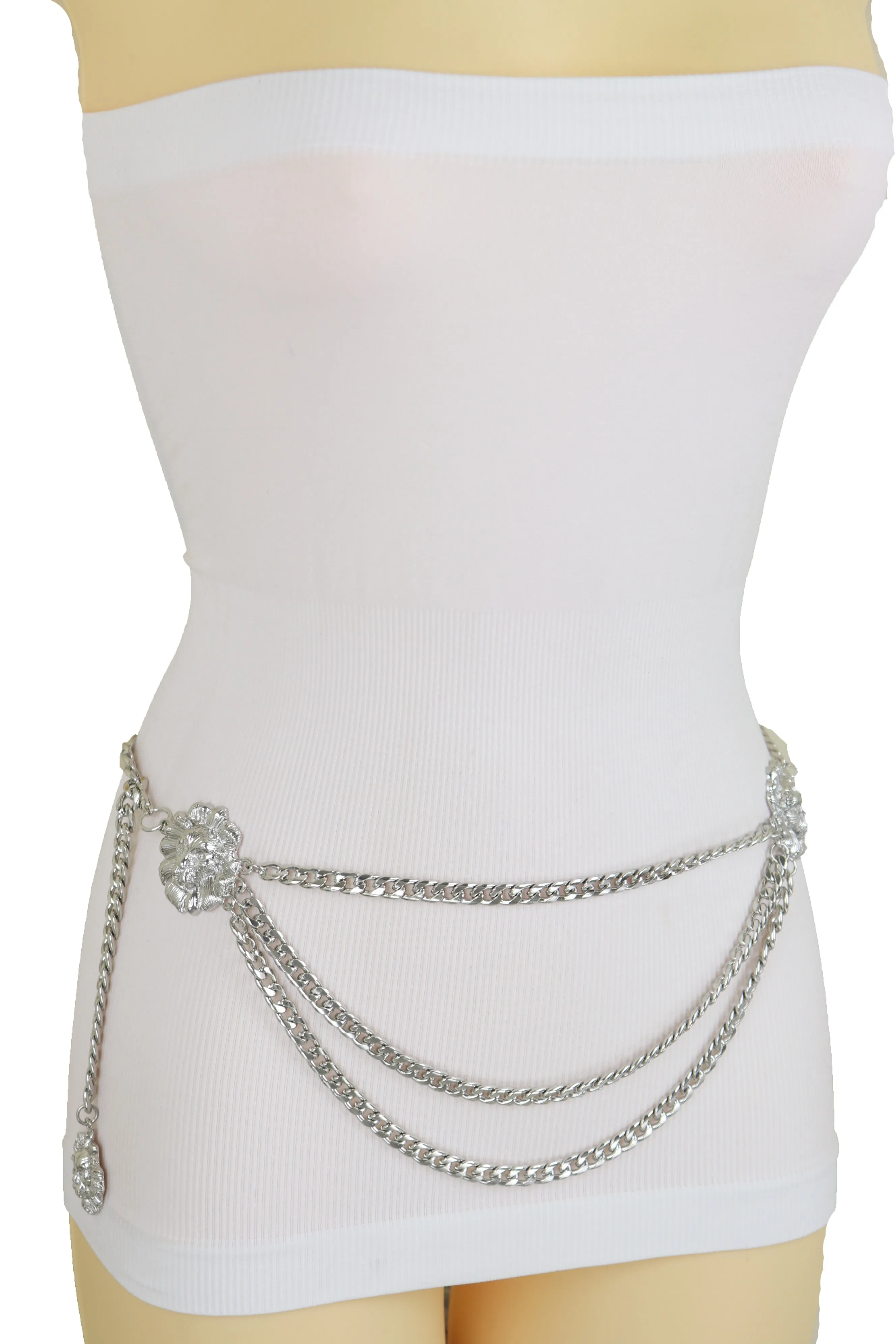 Multi Wave Lion Side Charms Metal Chain Belt