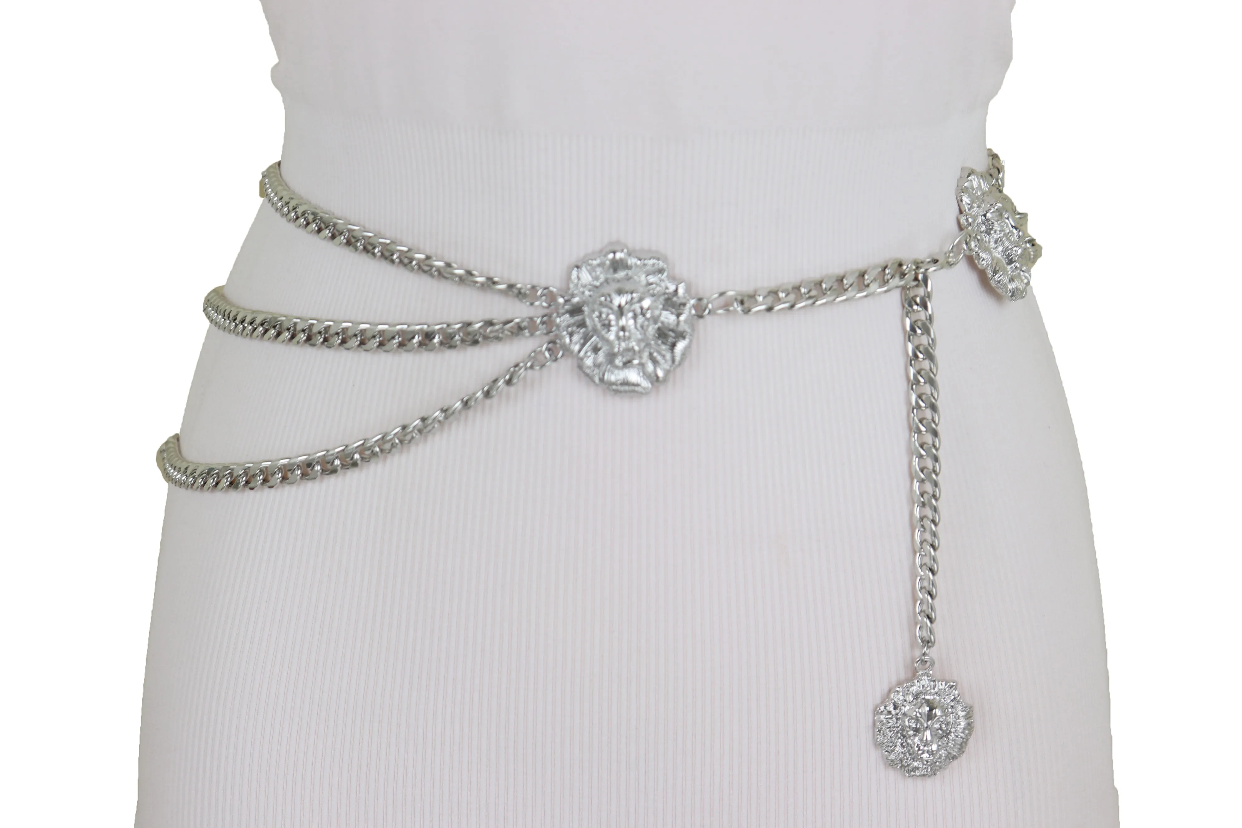 Multi Wave Lion Side Charms Metal Chain Belt