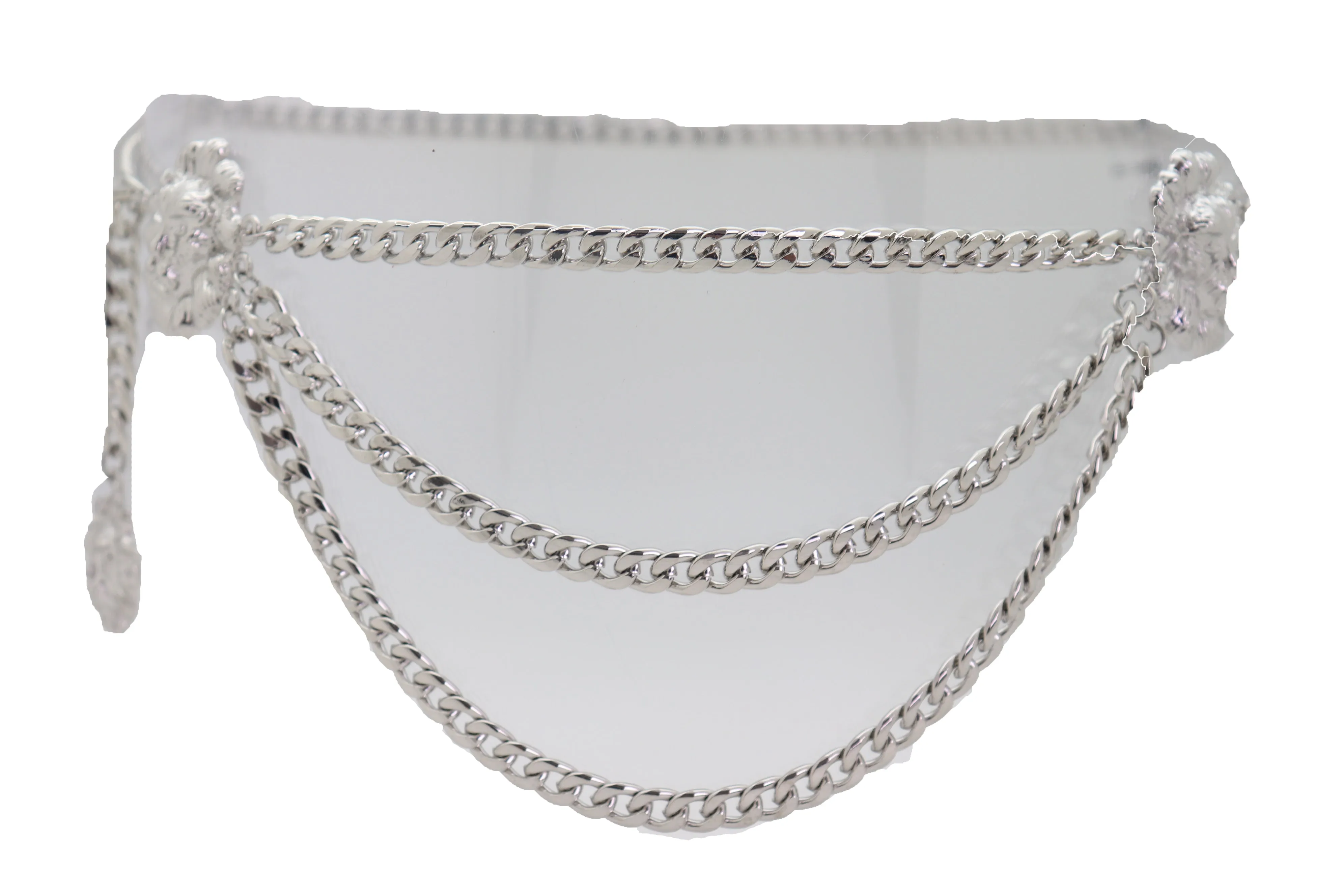 Multi Wave Lion Side Charms Metal Chain Belt