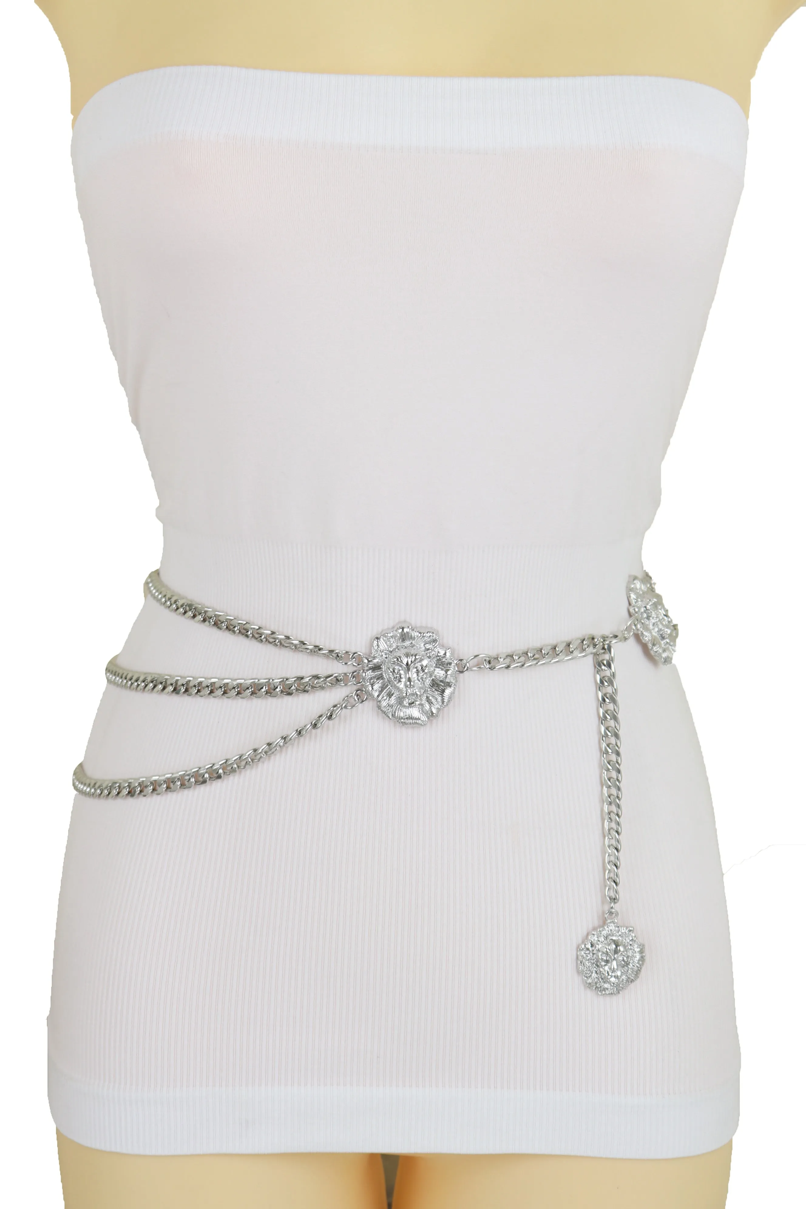 Multi Wave Lion Side Charms Metal Chain Belt