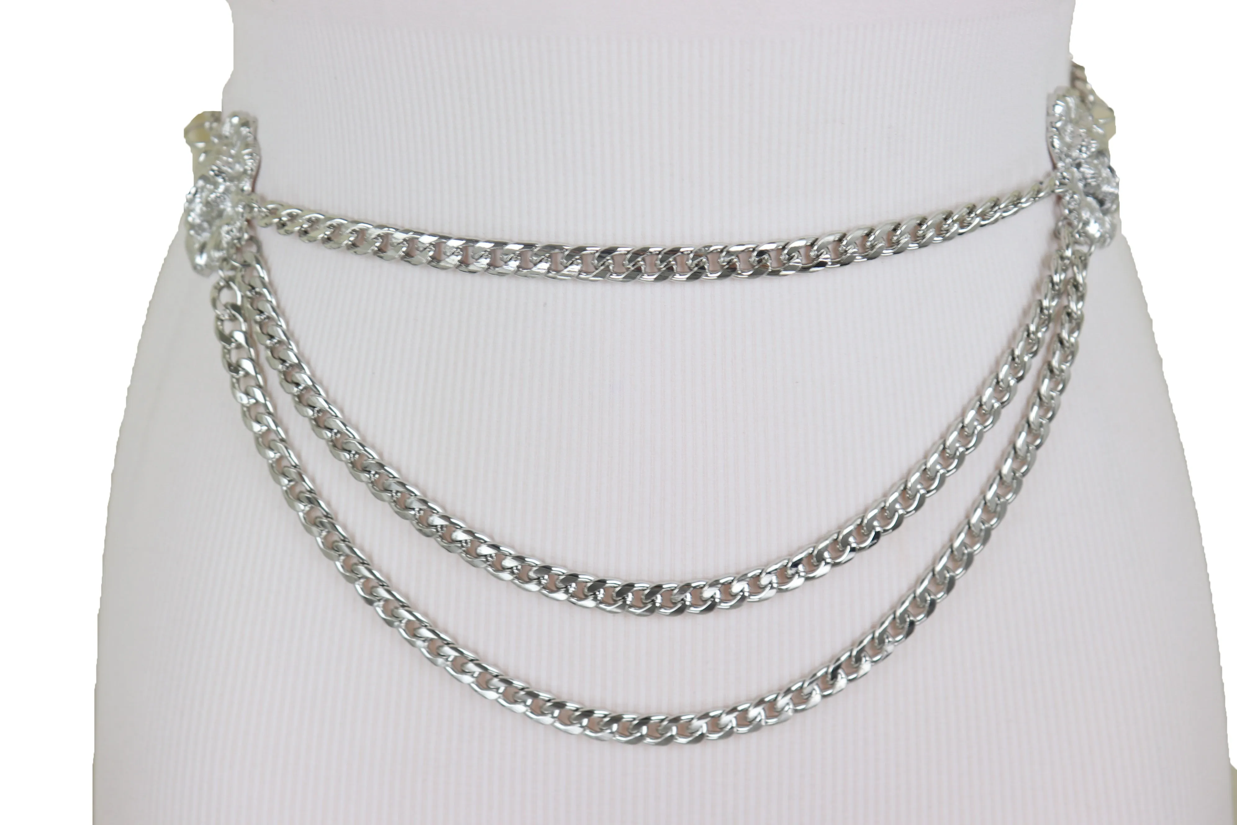 Multi Wave Lion Side Charms Metal Chain Belt