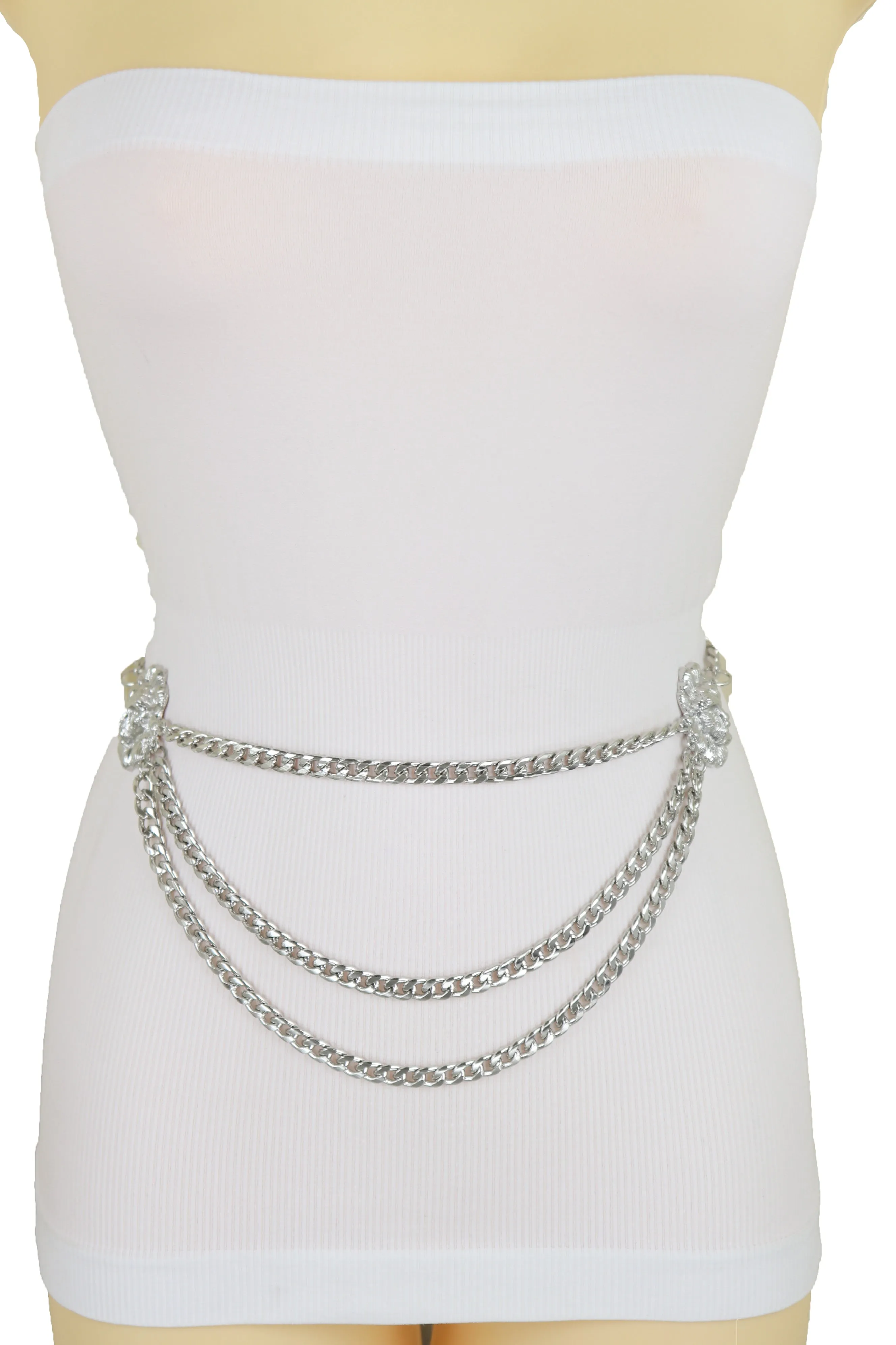 Multi Wave Lion Side Charms Metal Chain Belt