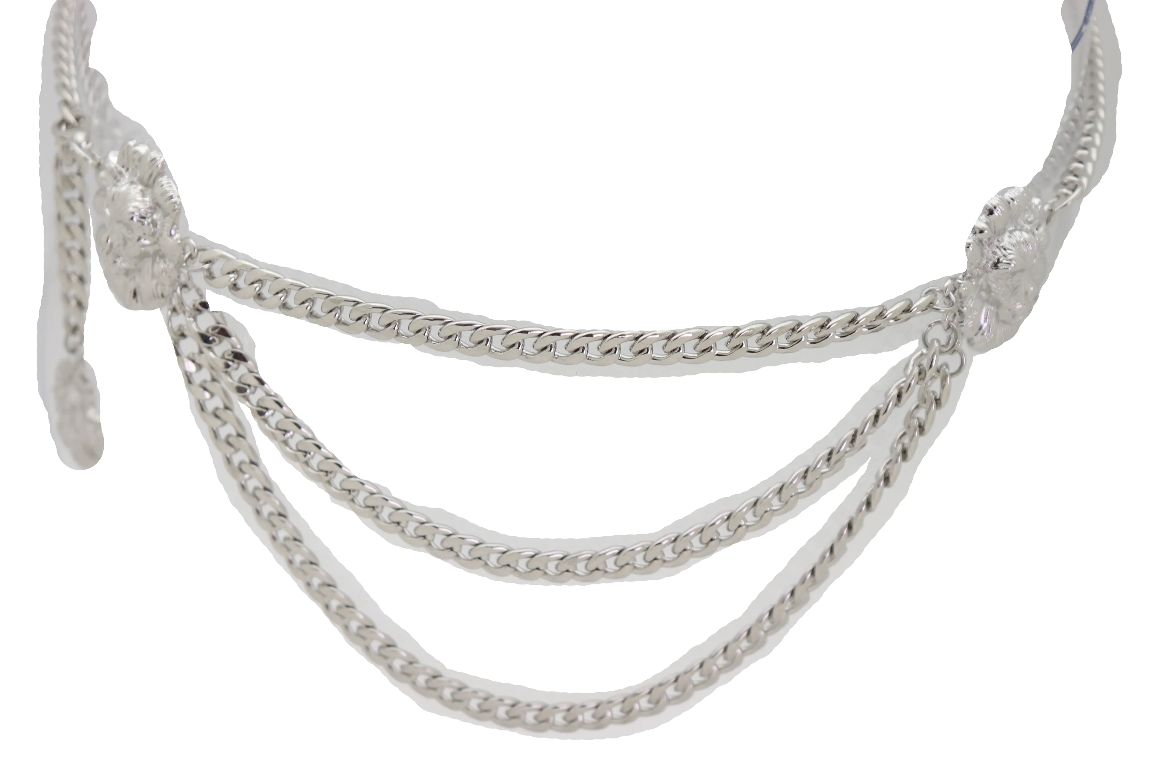 Multi Wave Lion Side Charms Metal Chain Belt