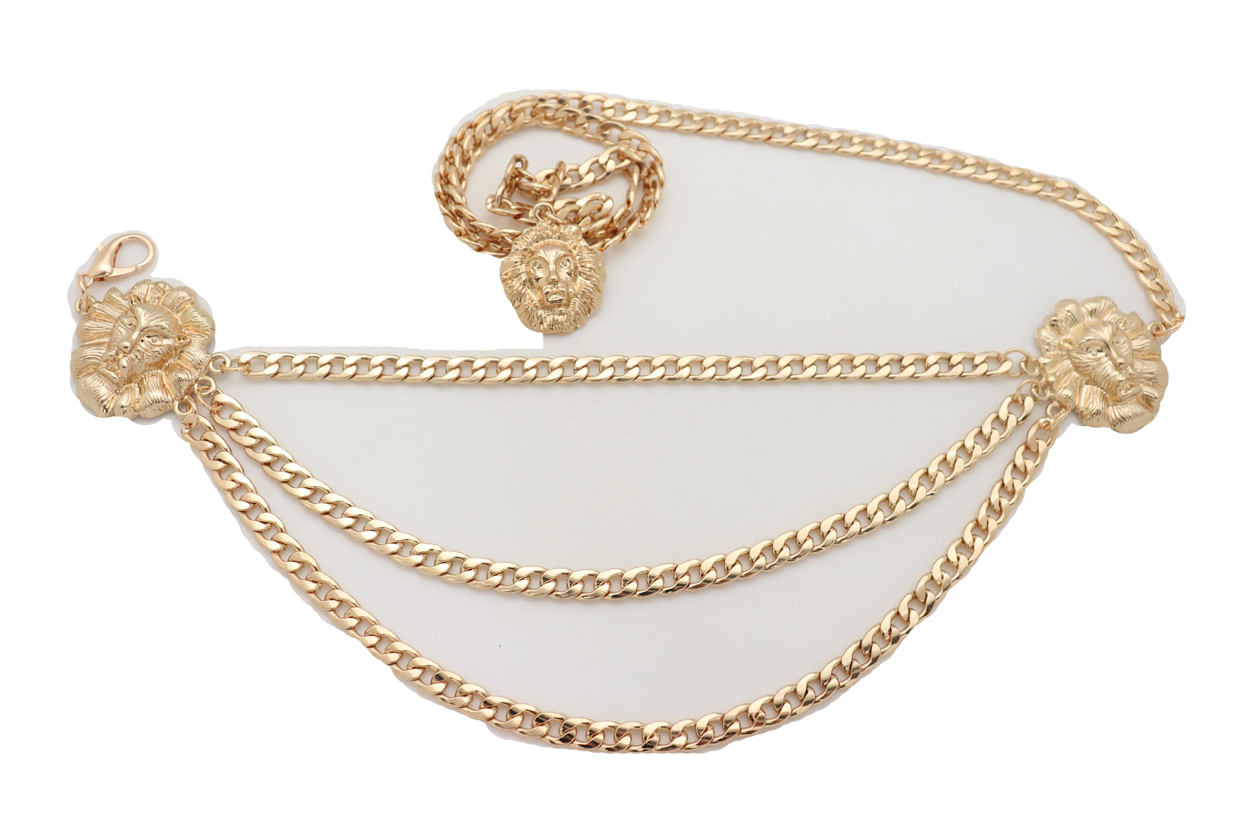 Multi Wave Lion Side Charms Metal Chain Belt