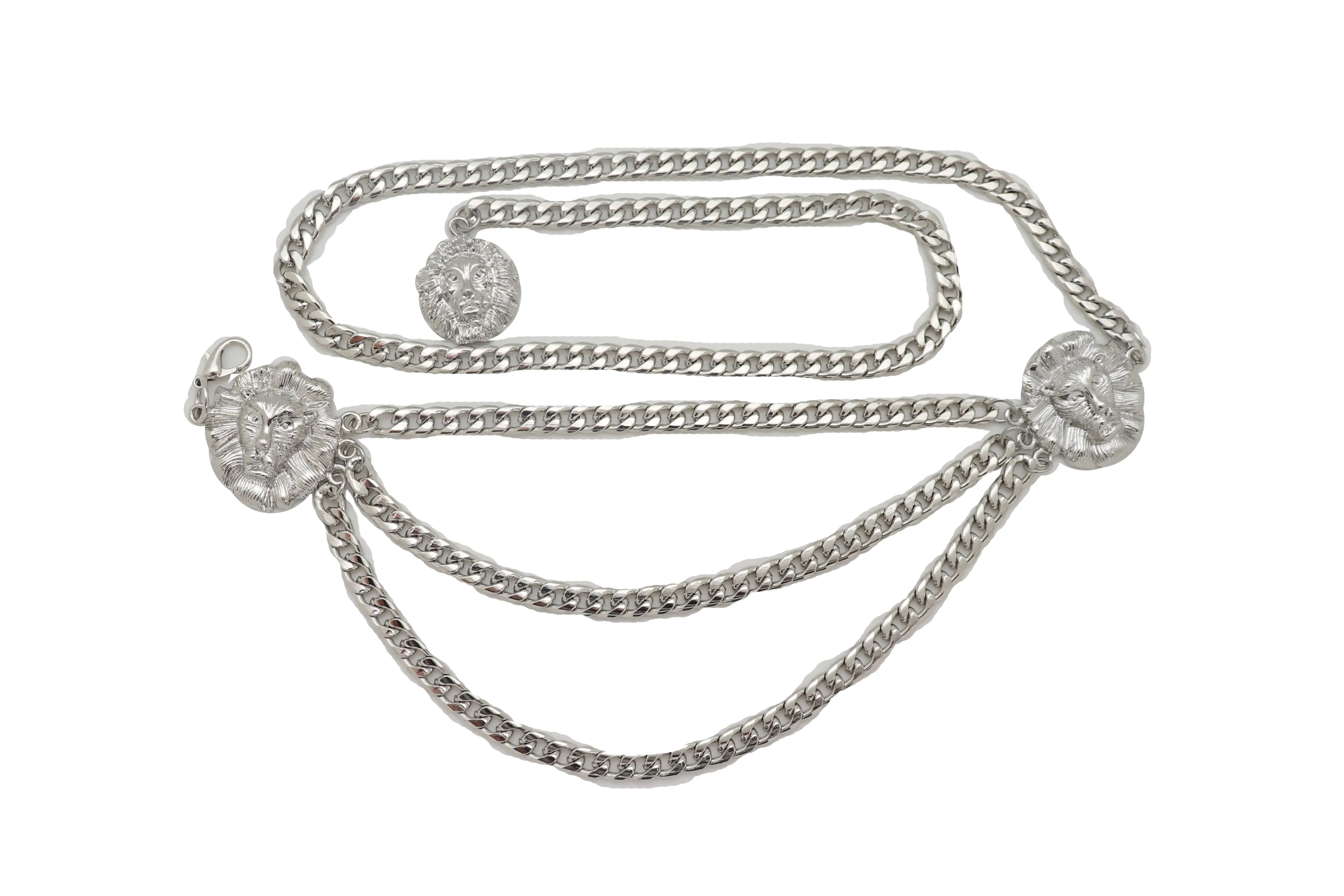 Multi Wave Lion Side Charms Metal Chain Belt