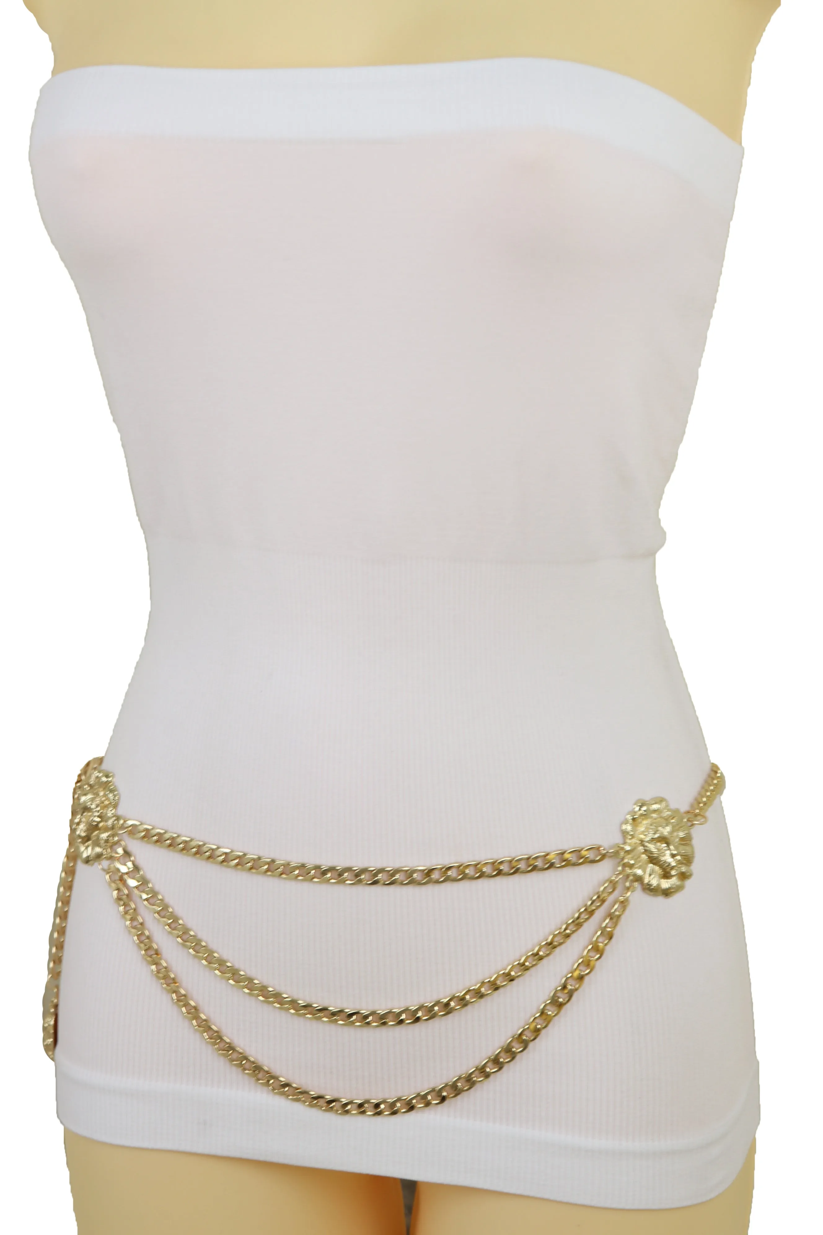 Multi Wave Lion Side Charms Metal Chain Belt
