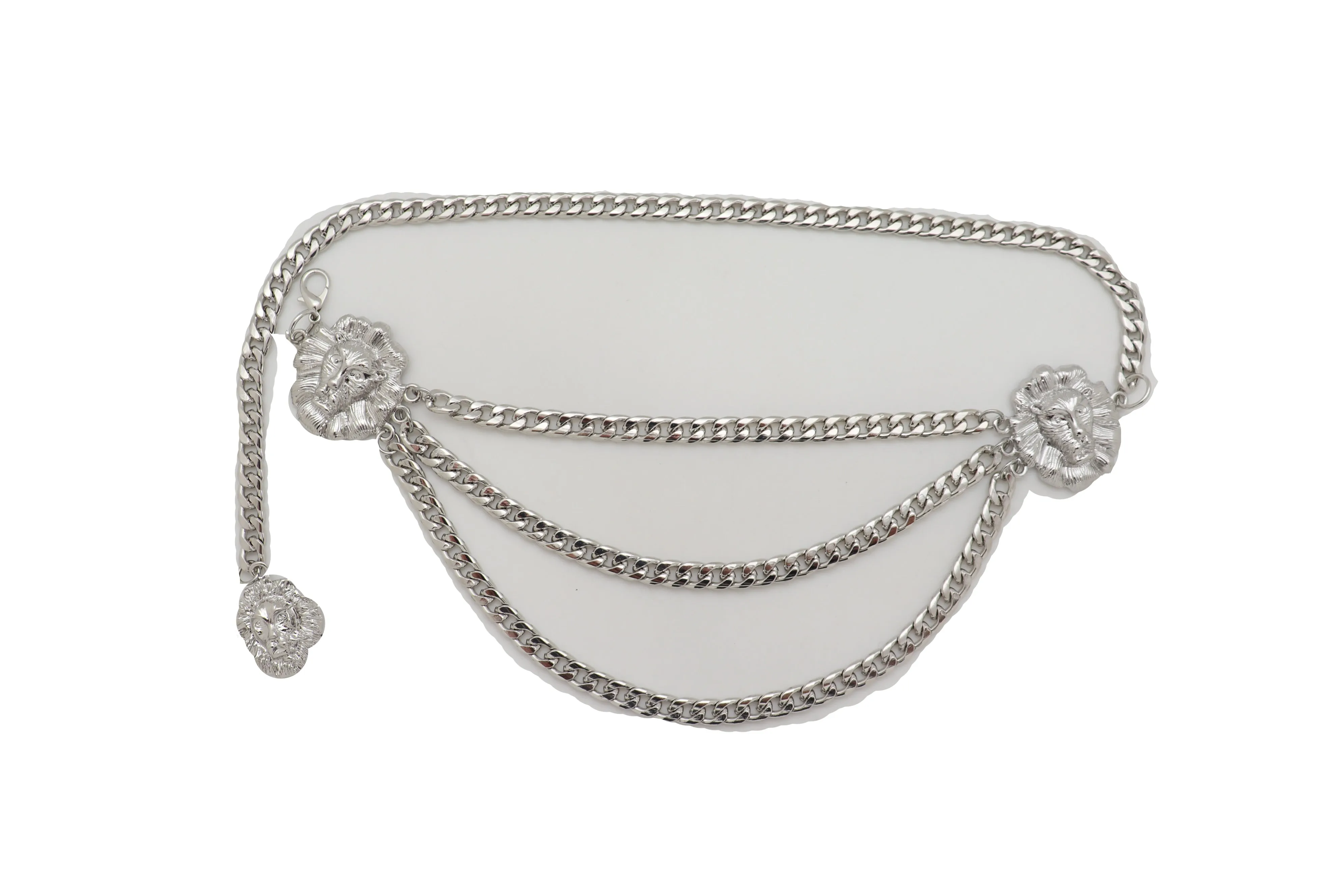 Multi Wave Lion Side Charms Metal Chain Belt