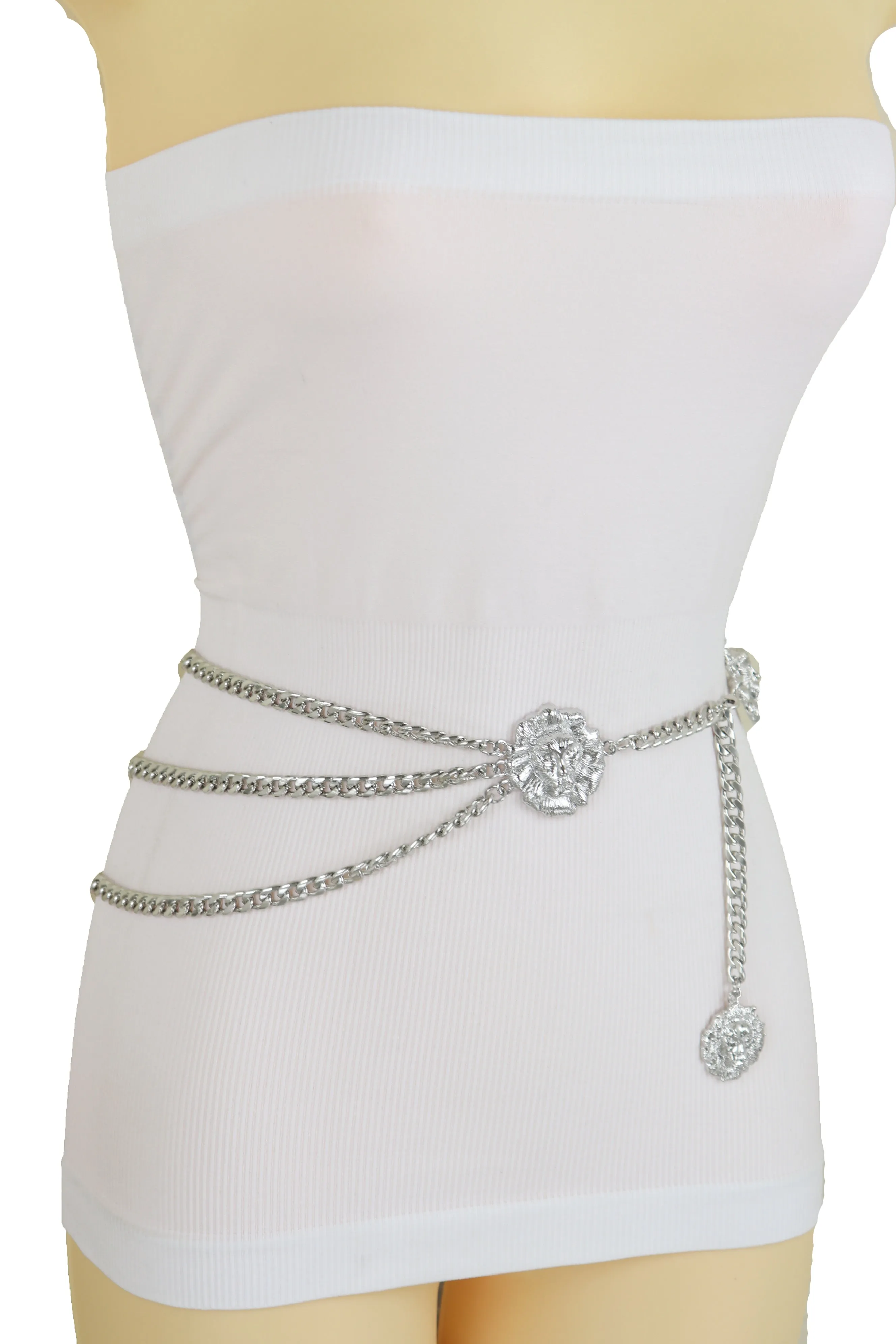 Multi Wave Lion Side Charms Metal Chain Belt
