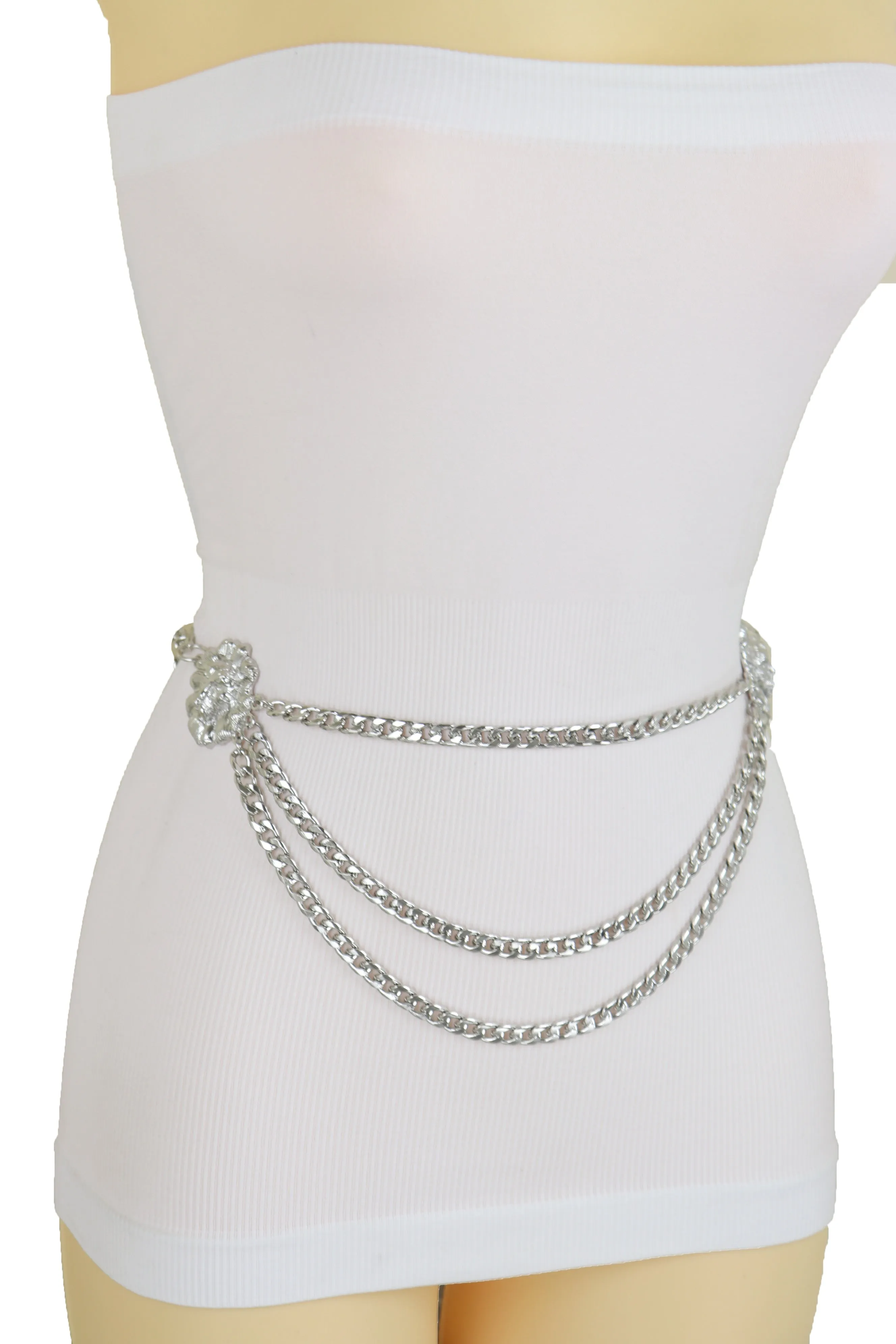 Multi Wave Lion Side Charms Metal Chain Belt