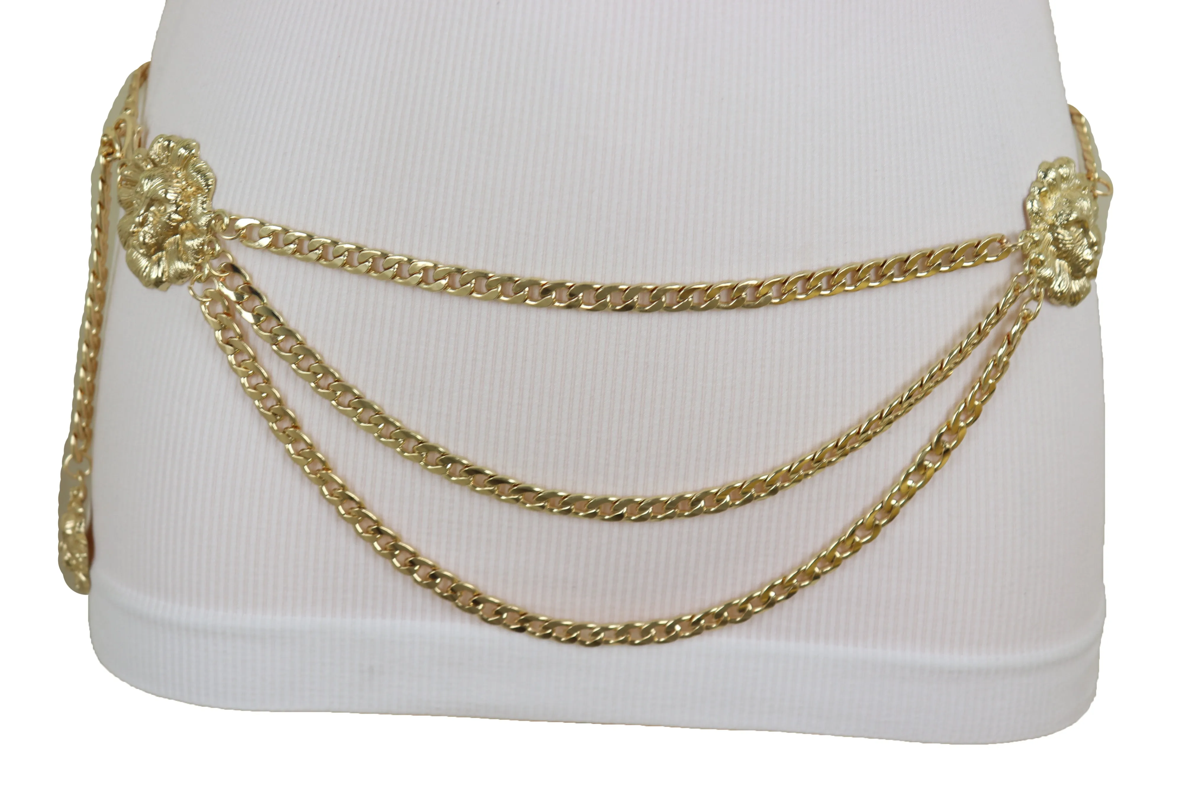 Multi Wave Lion Side Charms Metal Chain Belt