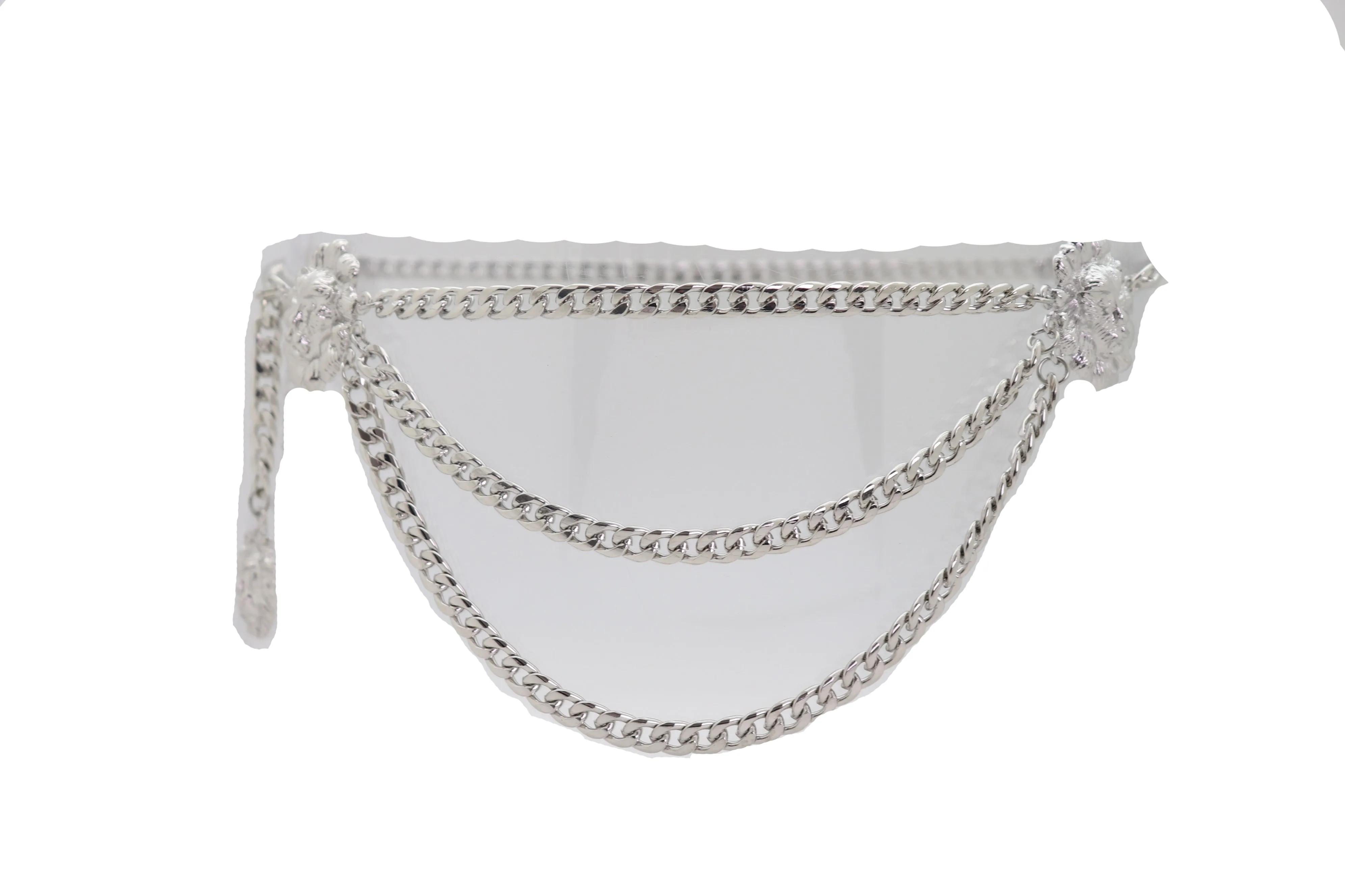 Multi Wave Lion Side Charms Metal Chain Belt